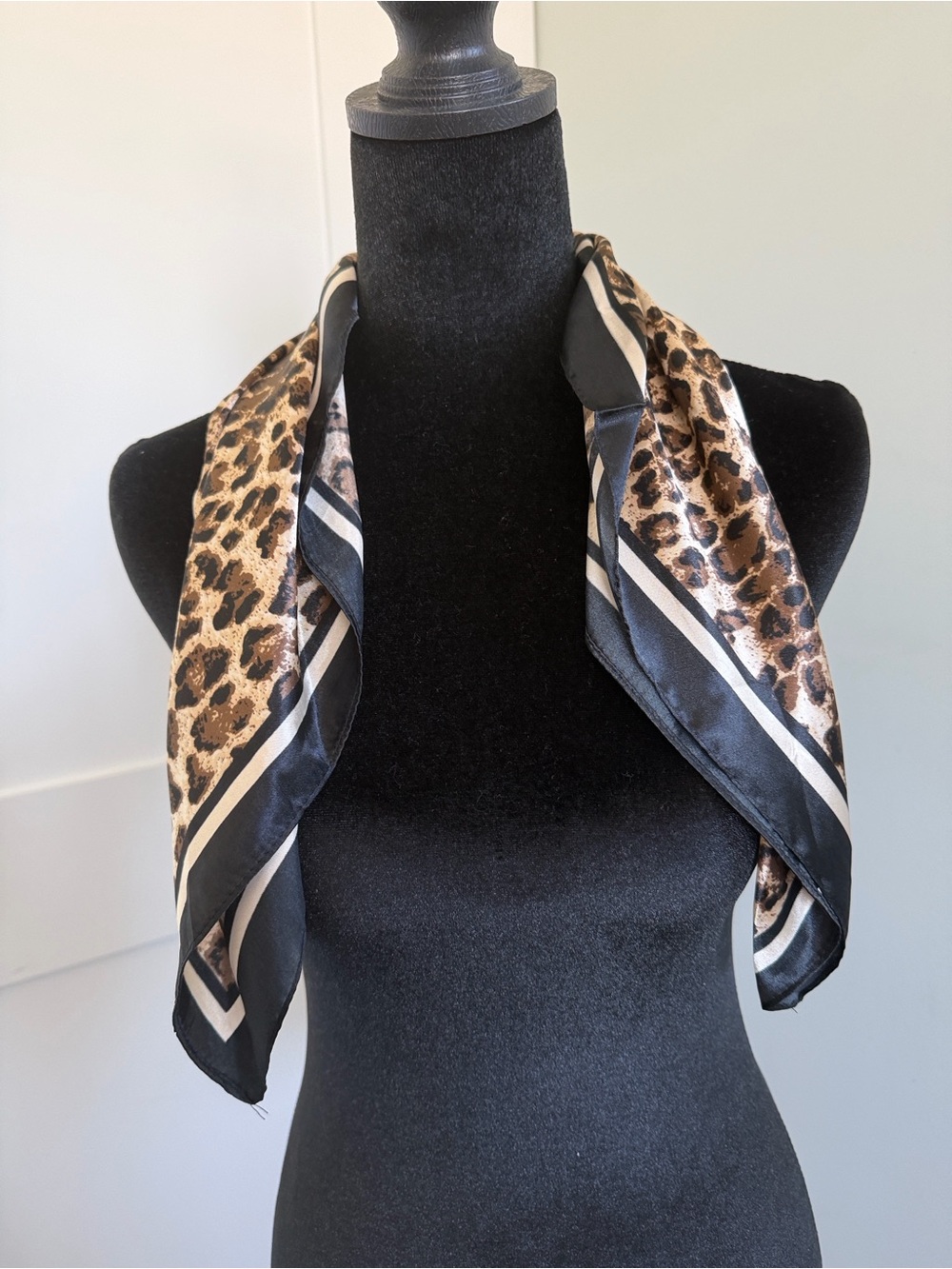 Francesca's Collections Leopard Print Satin Scarf in Black and Brown